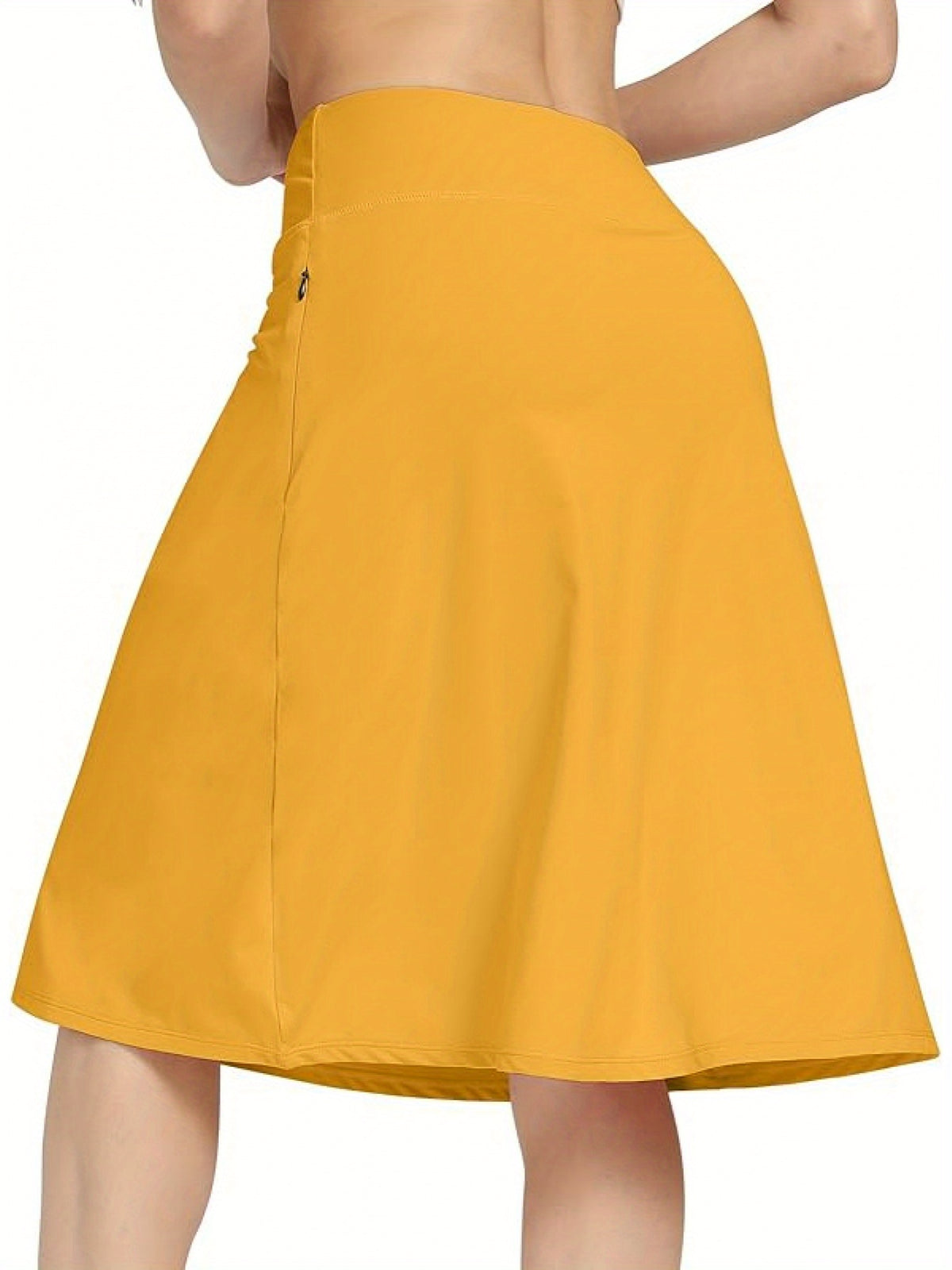 Women's Office Midi Skirt Built-in Shorts Hidden Drawstring Zip Pocket Business Casual Skirt with Shorts Lining Versatile Everyday