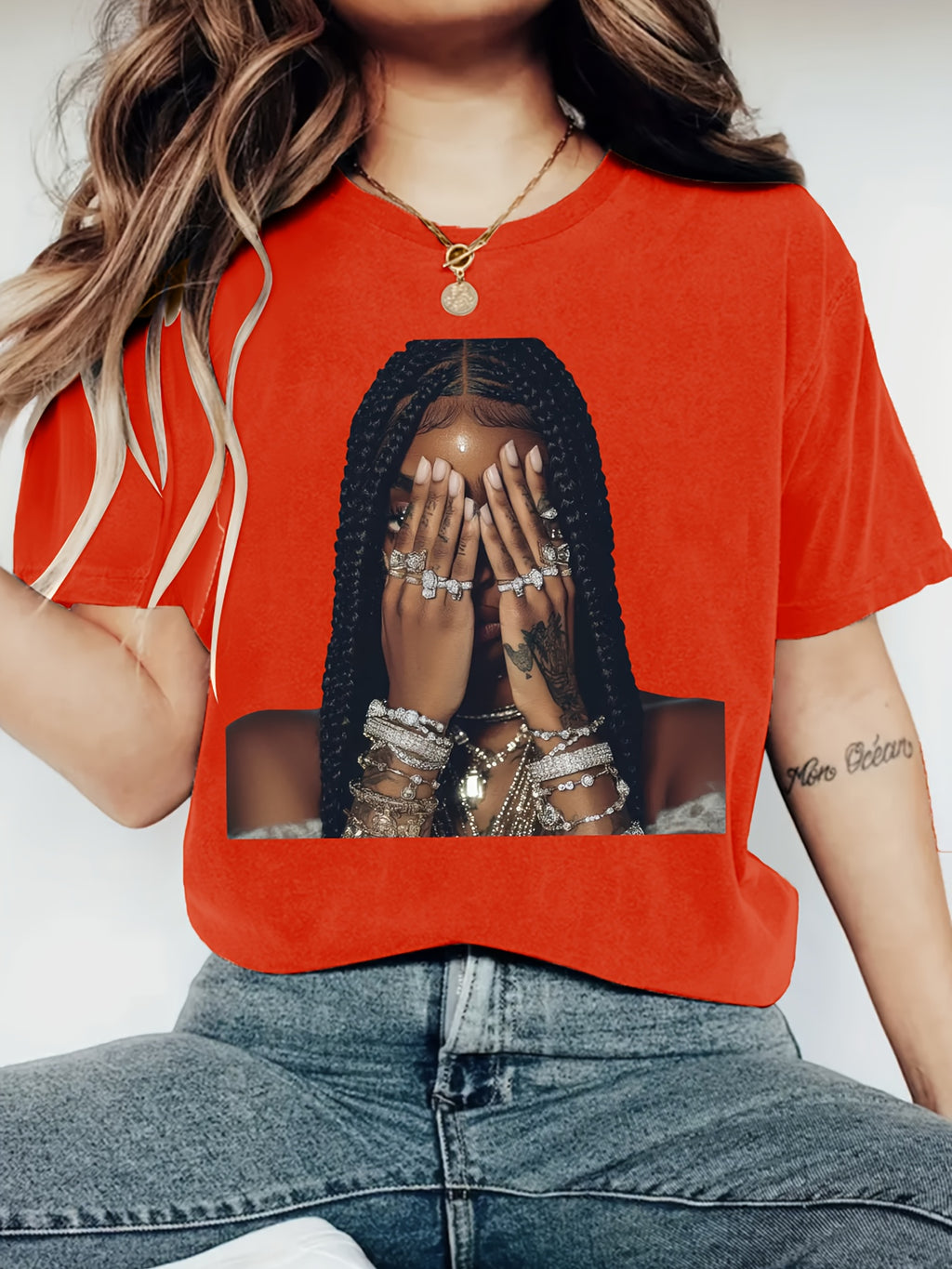 Fashionable Print Crew Neck T-Shirt for Women - Lightweight Breathable Polyester Casual Short Sleeve Tee Spring Summer Everyday Wear