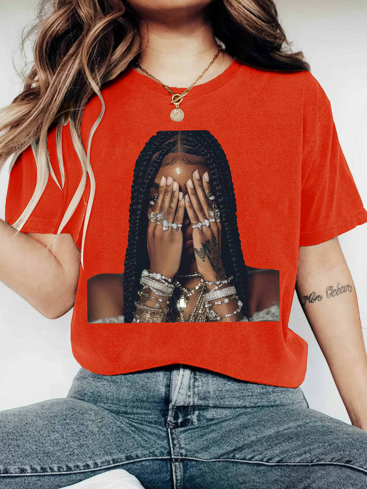 Fashionable Print Crew Neck T-Shirt for Women - Lightweight Breathable Polyester Casual Short Sleeve Tee Spring Summer Everyday Wear