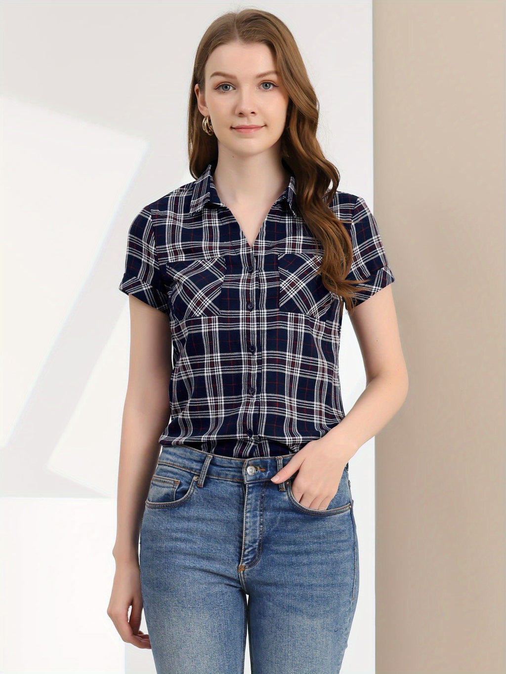 Western Plaid Button Shirt for Women | Classic Flannel Checkered Long Sleeve Top | Casual Country Style Blouse | Machine Washable Women's Plaid Shirt