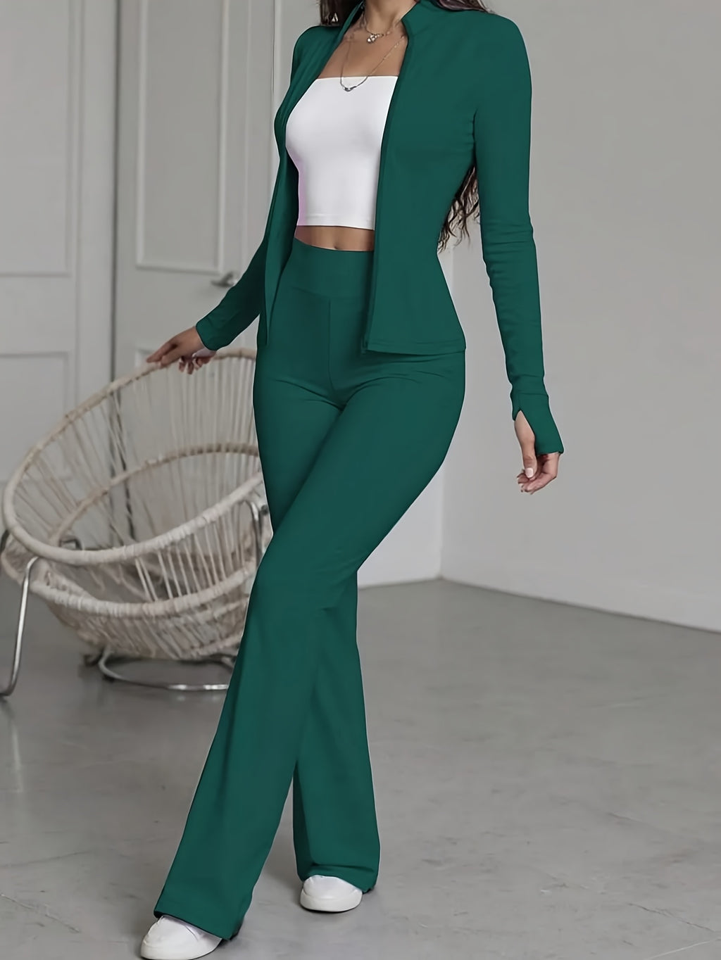 Cardigan and Trousers 2pcs Set Women Casual Solid Color Breathable Spring Fall Matching Outfit Lounge Set S-XXL
