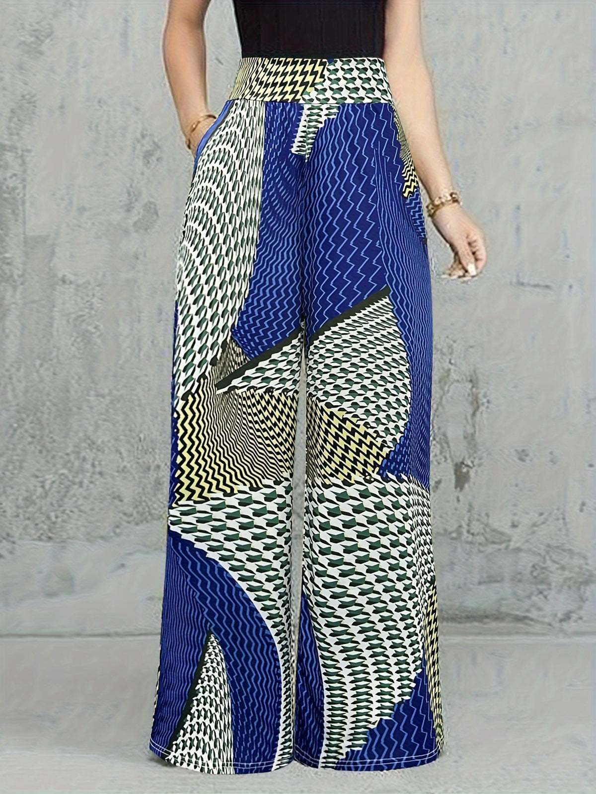 Retro Print Wide Leg Pants Women Loose Fit Long Pants Casual Commute Everyday Wear Violet Blue Mixed Colors S-XXL
