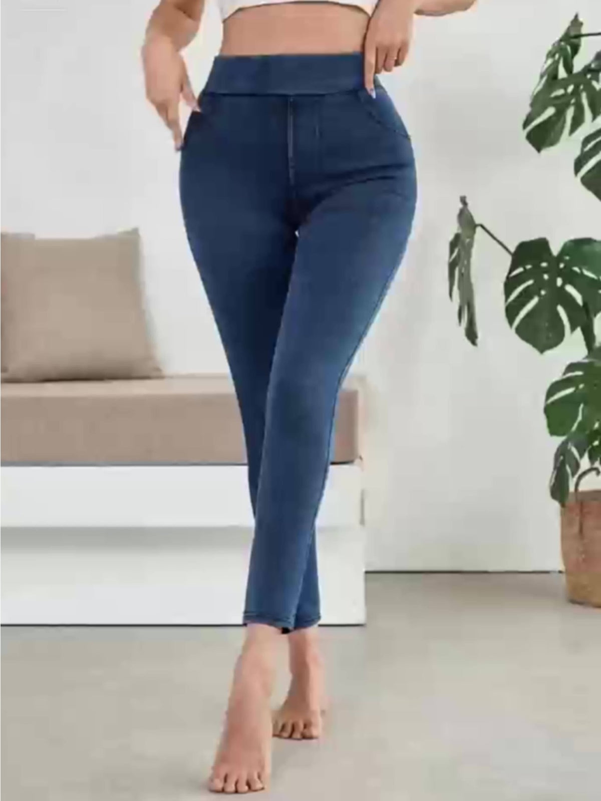 Women's High-Waisted Slim Elastic Pencil Jeans Yoga Pants Navy Black Light Blue All Season