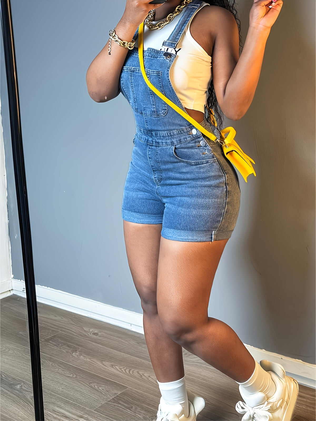 Sleeveless Denim Romper Women Slim Fit Button Trim Solid Color Jeans Playsuit Pockets Casual Summer One-Piece S-XXL