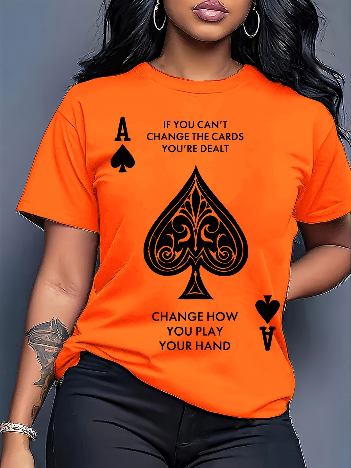 Spades Ace Print T-Shirt Women Round Neck Short Sleeve Casual Graphic Tee Stretch Knit Positioning Print Spring Summer S-XXL