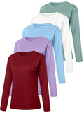 Women's Long Sleeve Round Neck T-Shirts 5-Pack Casual Solid Color Soft Tops S-XXL | Mira Roam