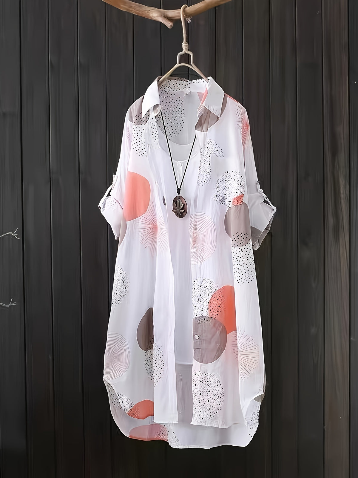 Women's Geometric Print Loose Blouse Long Sleeve Casual Elegant Shirt 100% Polyester Semi-Sheer Woven Top Fall Holiday Weekend Fashion