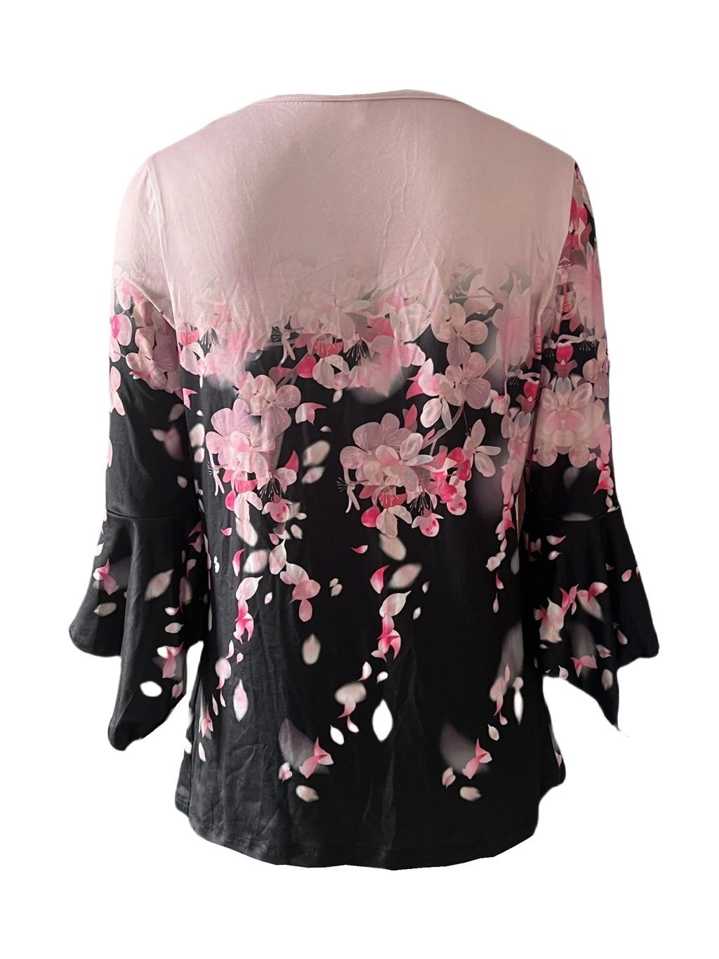 All-Over Print V-Neck Button Top Women Irregular Three Quarter Sleeve Stretchy Knit Casual Blouse Spring Fall S-XXL