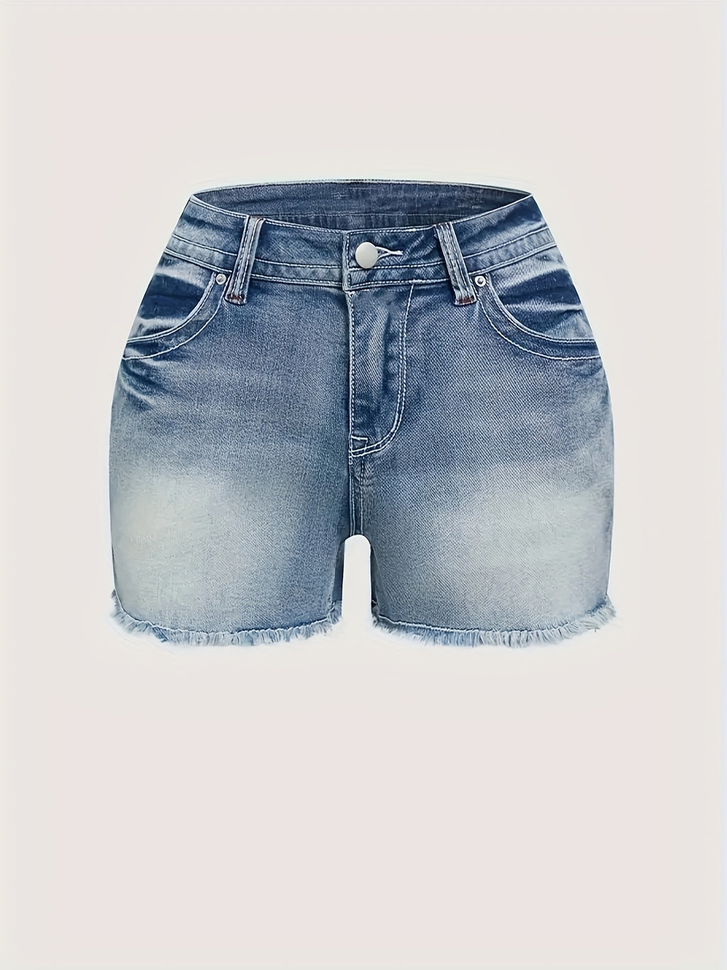 Stretch Denim Shorts for Women - Retro Color Block Embroidery Mid Rise Slim Fit, Built-In Zipper Machine Washable Cotton Blue Casual Jean Shorts for Spring Summer