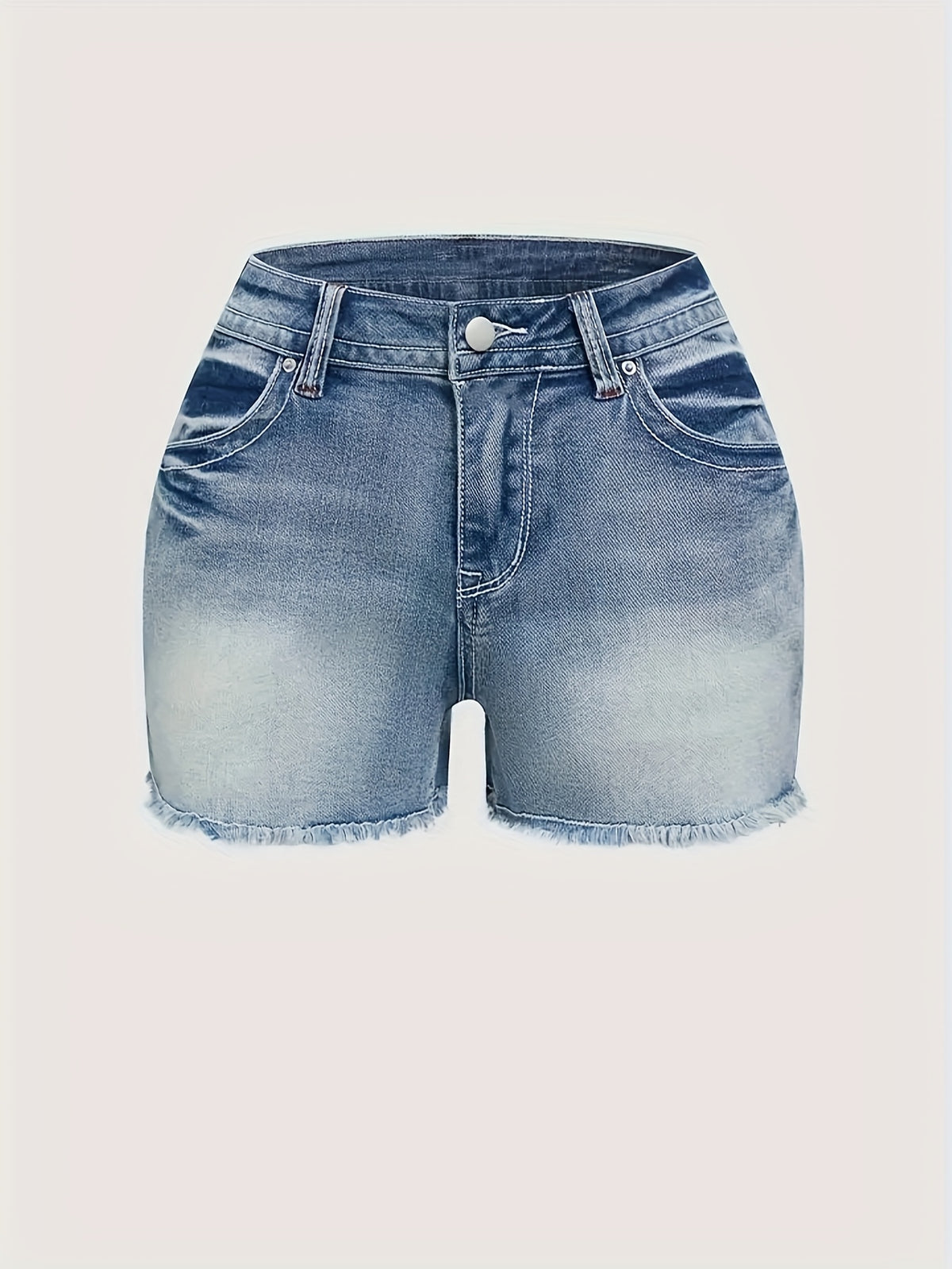 Stretch Denim Shorts for Women - Retro Color Block Embroidery Mid Rise Slim Fit, Built-In Zipper Machine Washable Cotton Blue Casual Jean Shorts for Spring Summer