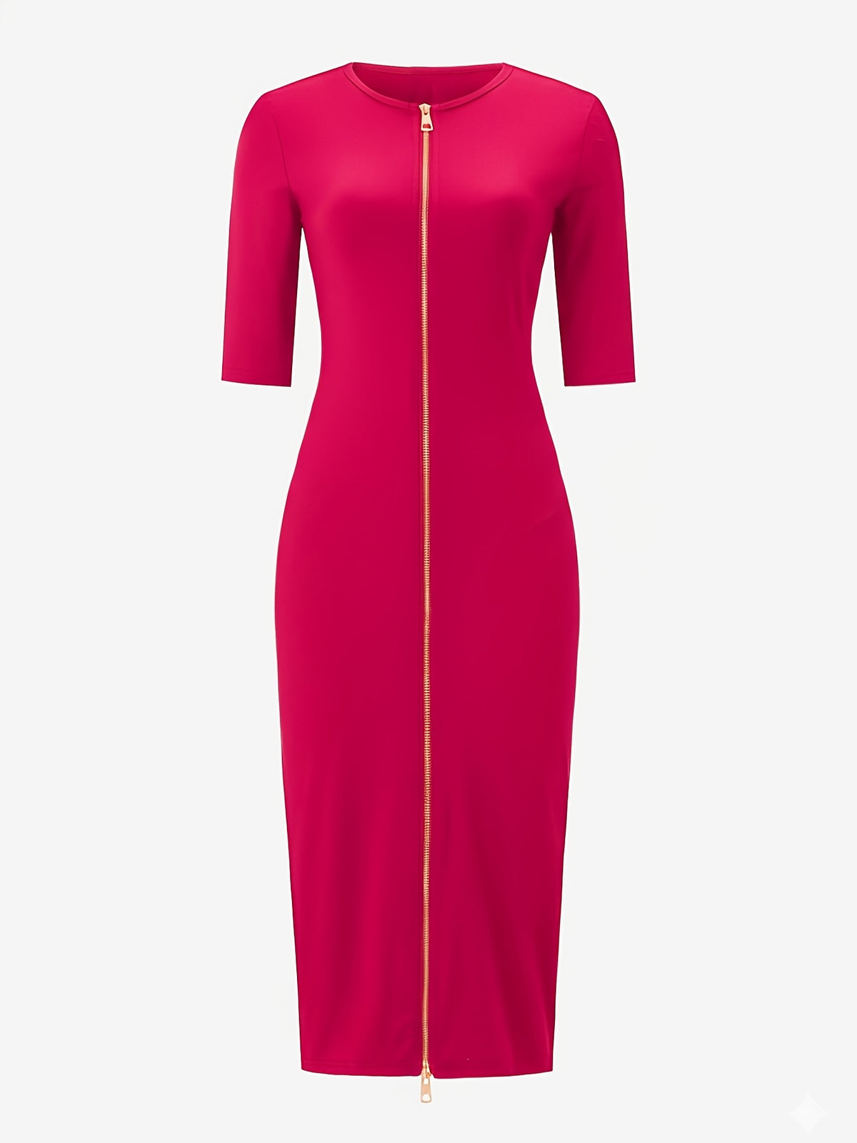 Women's Slim Fit Boat Neck Zipper Dress Short Sleeve Elegant Mid-Length Casual Dress Spring Summer Autumn