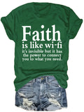 Faith Is Like WiFi Shirt Women Christian Graphic Tee Crew Neck Short Sleeve Oversized Green S-XL