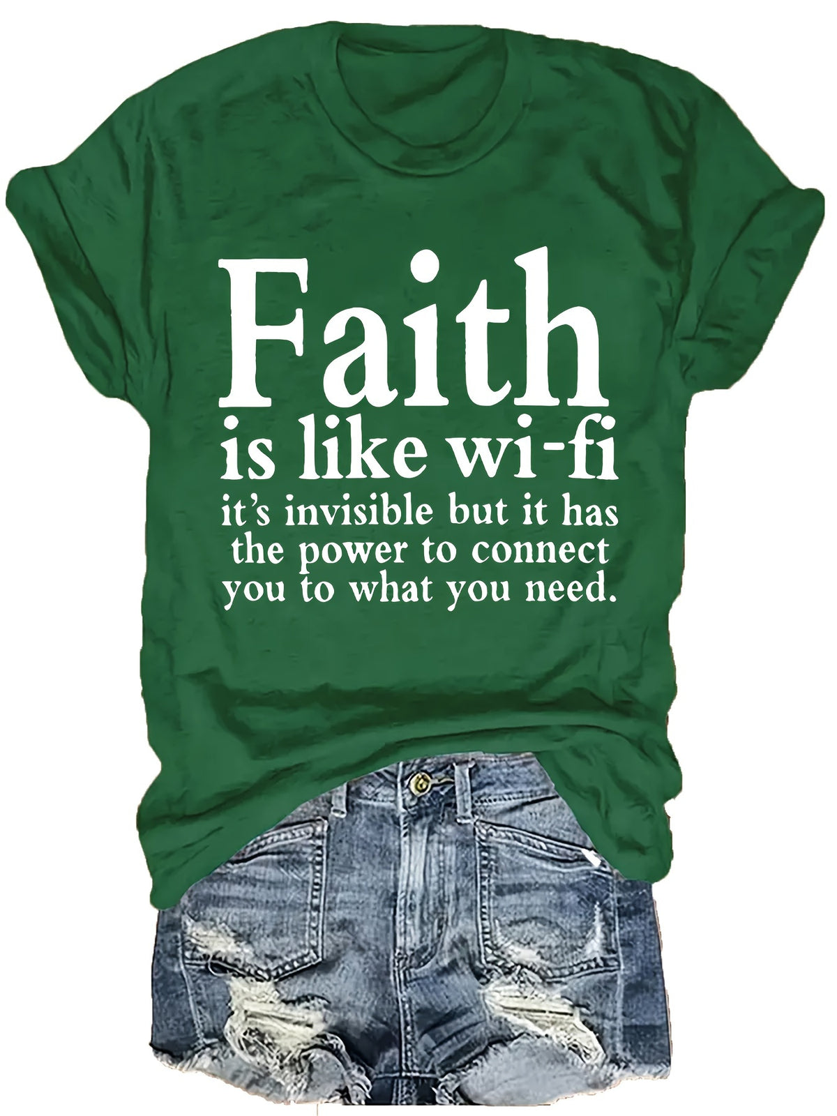 Faith Is Like WiFi Shirt Women Christian Graphic Tee Crew Neck Short Sleeve Oversized Green S-XL