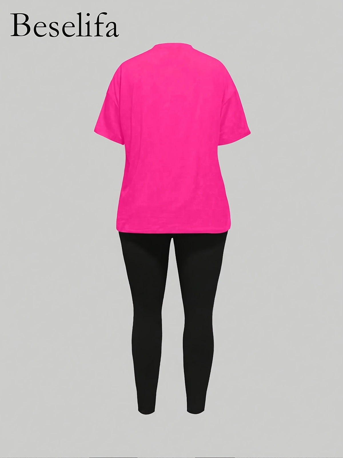 Printed T-Shirt Leggings Set Women 2 Piece Outfit Digit Print Round Neck Short Sleeve Casual Streetwear Matching Co-ord Polychrome S-XL