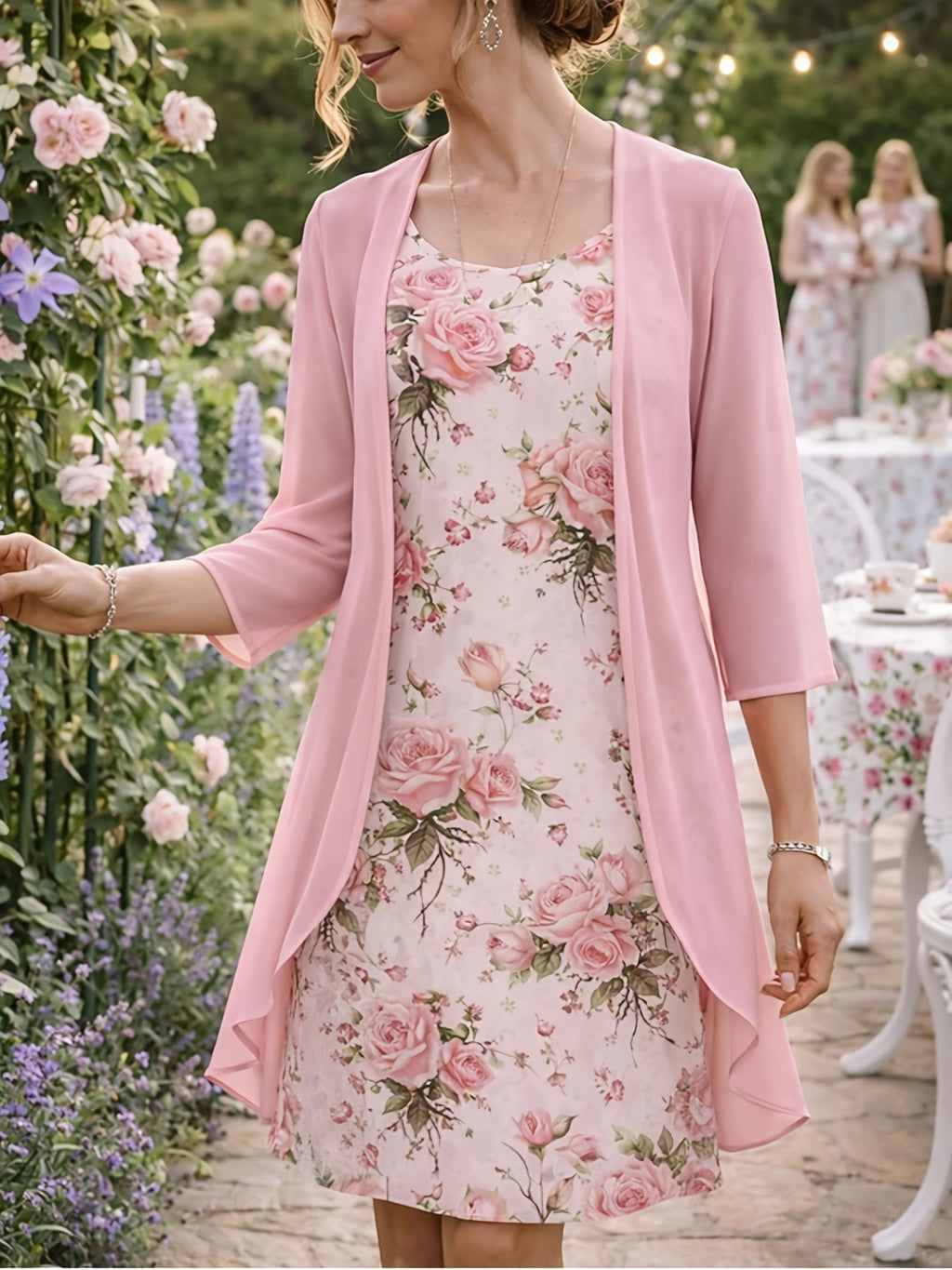 Women's 2-Piece Chiffon Dress Set Elegant Matching Top & Skirt Spring Summer Casual to Evening Wear