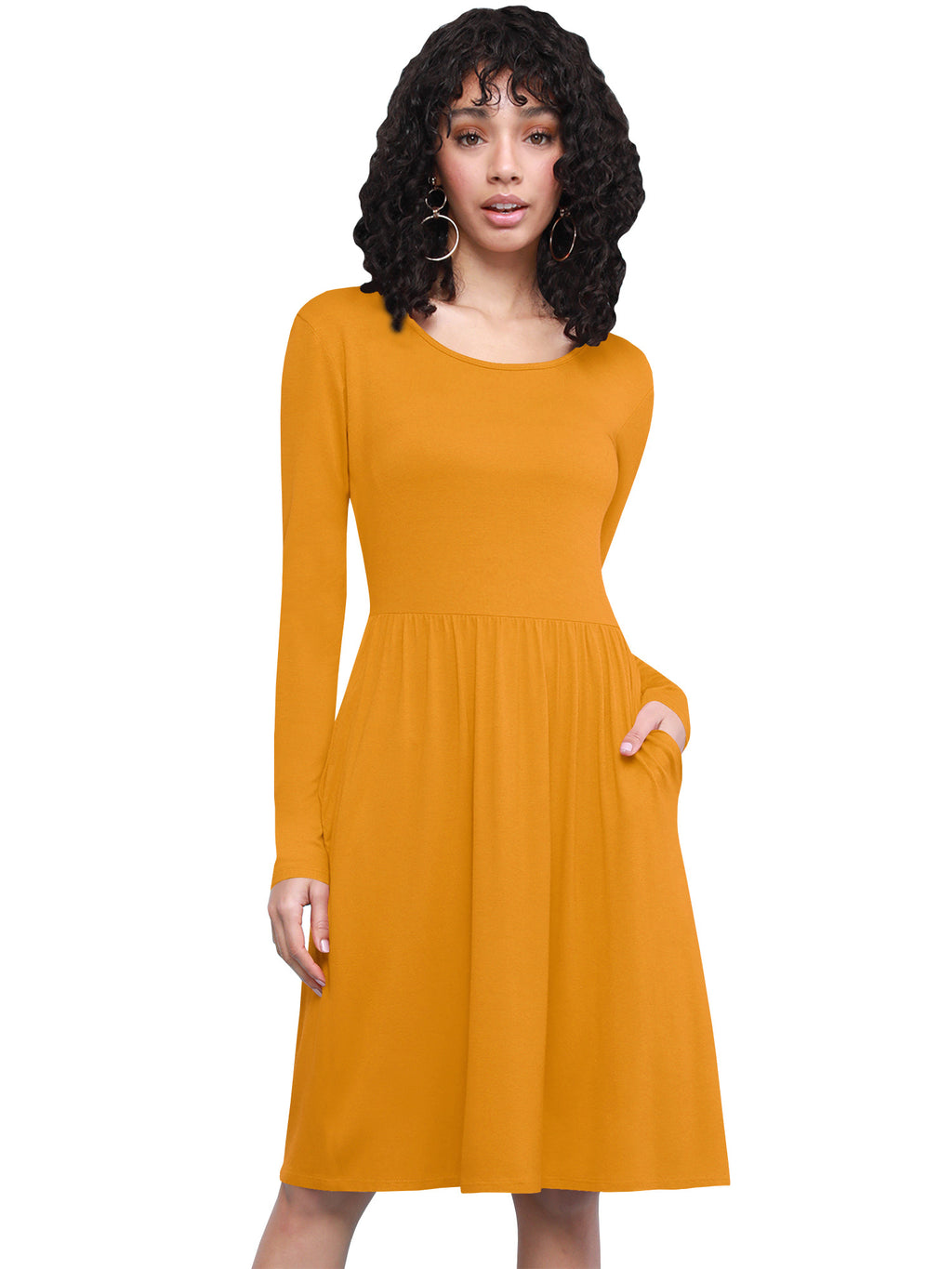 Long Sleeve Flowy Dress with Pockets Women Casual Soft Breathable Relaxed Fit Everyday Dress 18 Colors S-XXL