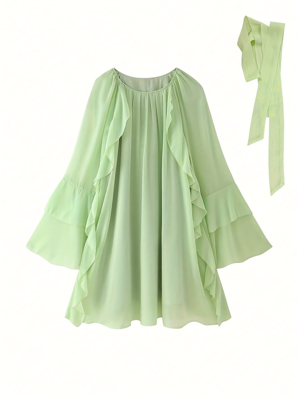 Chiffon Ruffle Dress Women Casual Vacation Layered Peplum Spring Summer Loose Flowy