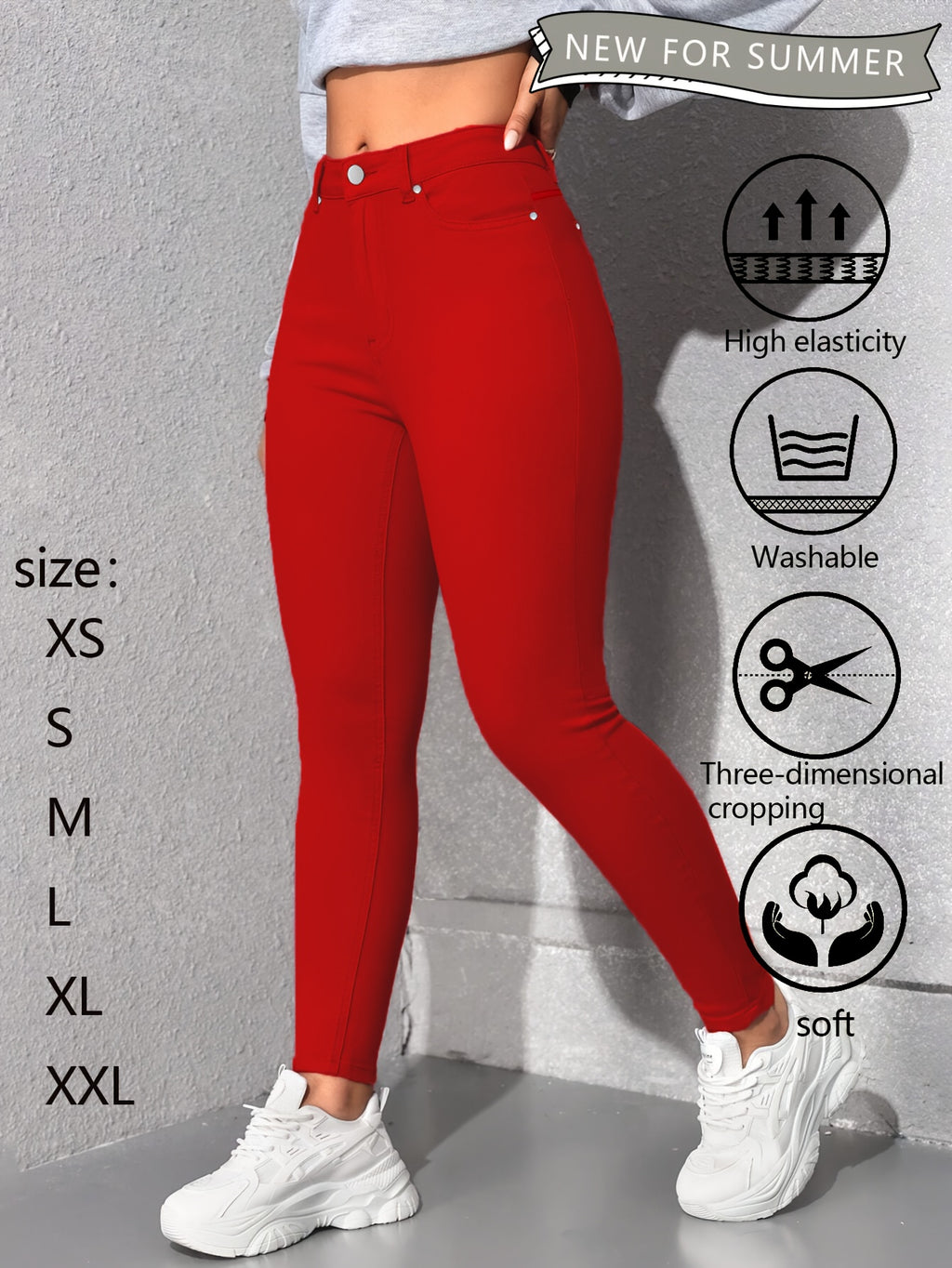 Red High Waisted Skinny Jeans for Women – Rivet Detail Stretch Denim, Tummy Control Booty Lifting Slim Fit, Sizes S-XXL