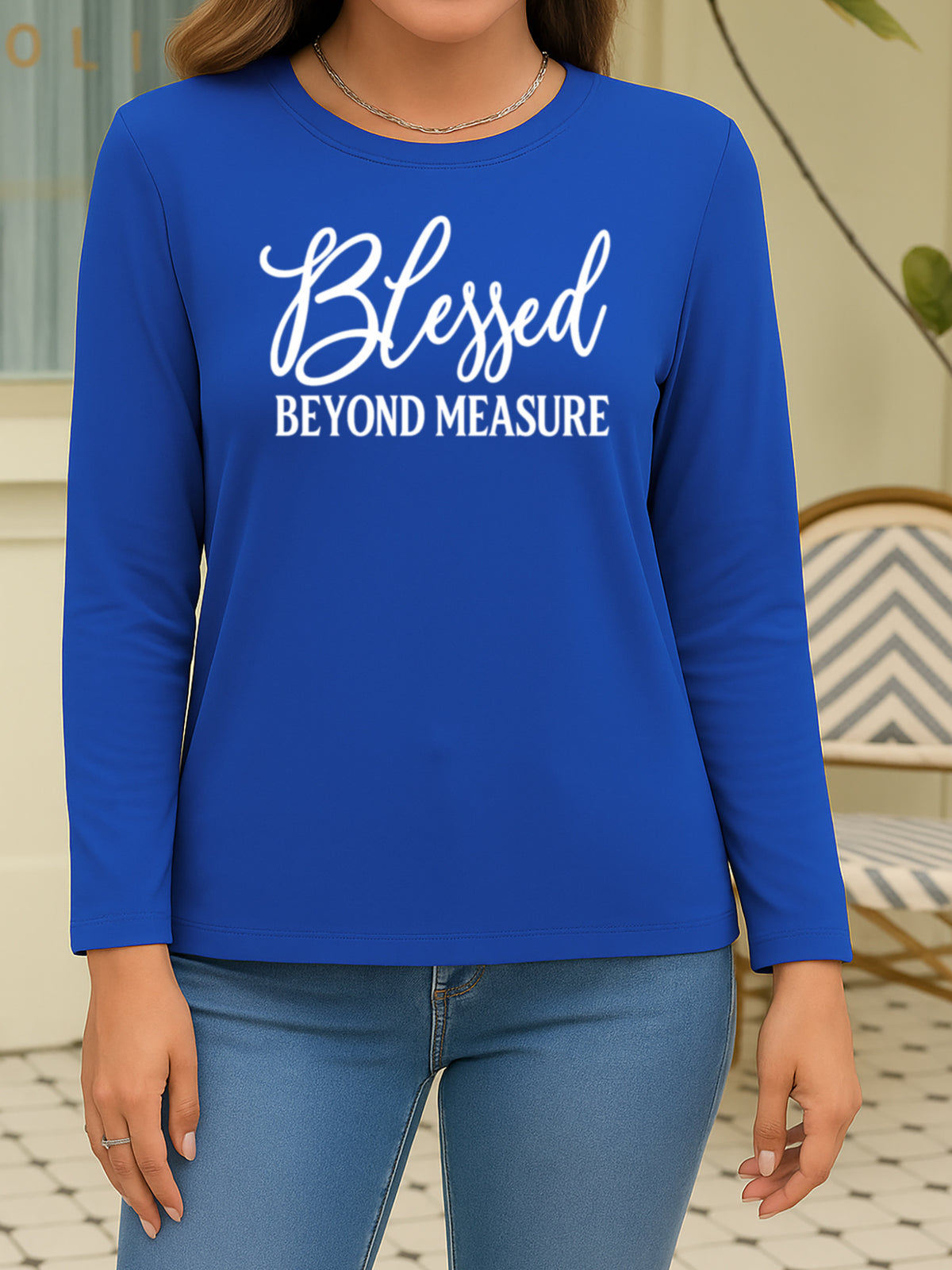 Women Long Sleeve Graphic Top Faith Letter Print Soft Breathable Machine Washable S-XXL