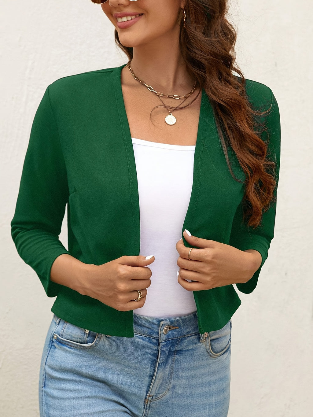 Women Solid Color Open Front Cardigan Jacket Long Sleeve Casual Lightweight Coat