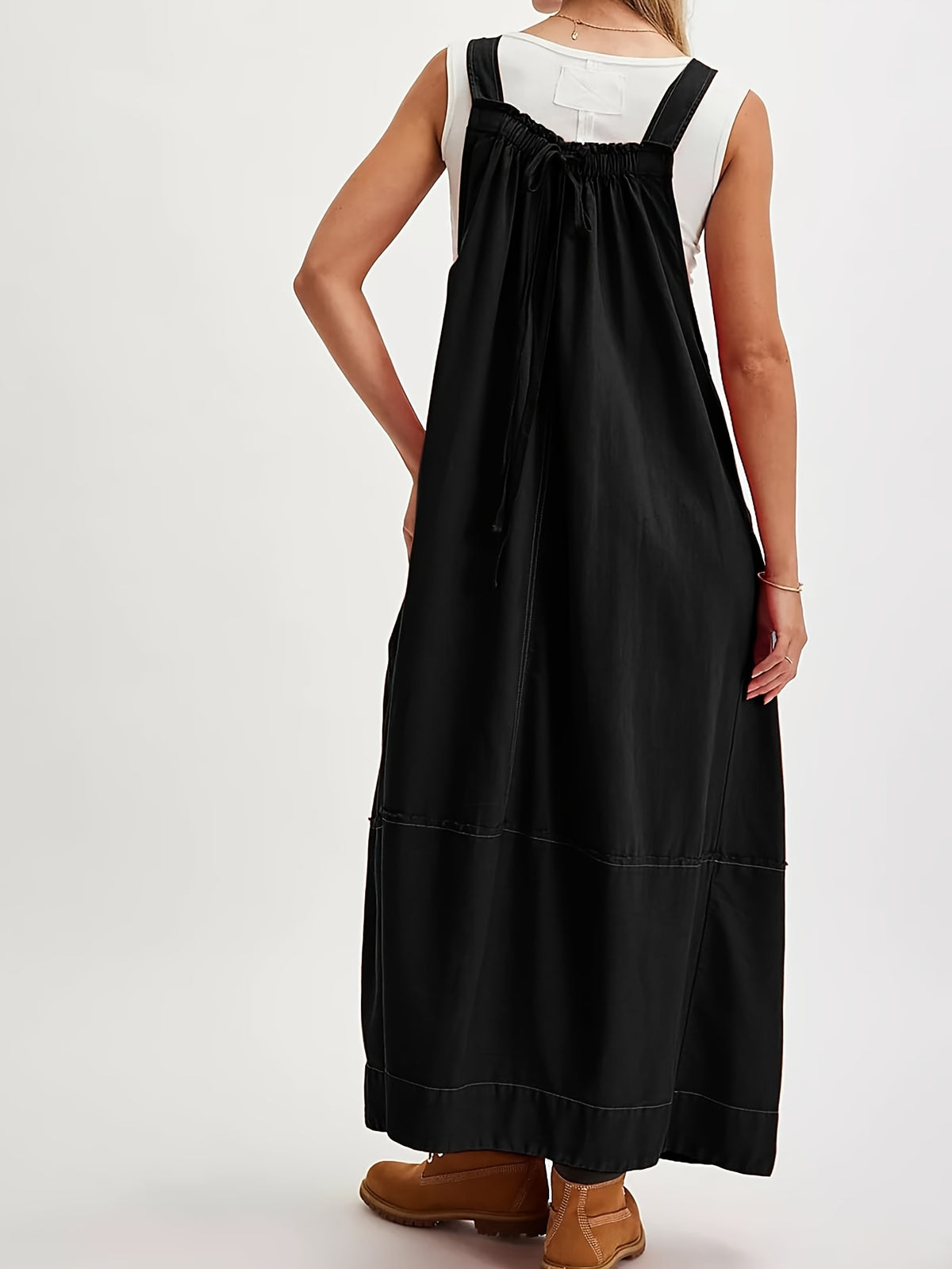 Overall Dress Women Loose Adjustable Strap Midi Length Big Pockets Workwear Casual Bib Jumper Dress Spring Summer S M L XL XXL