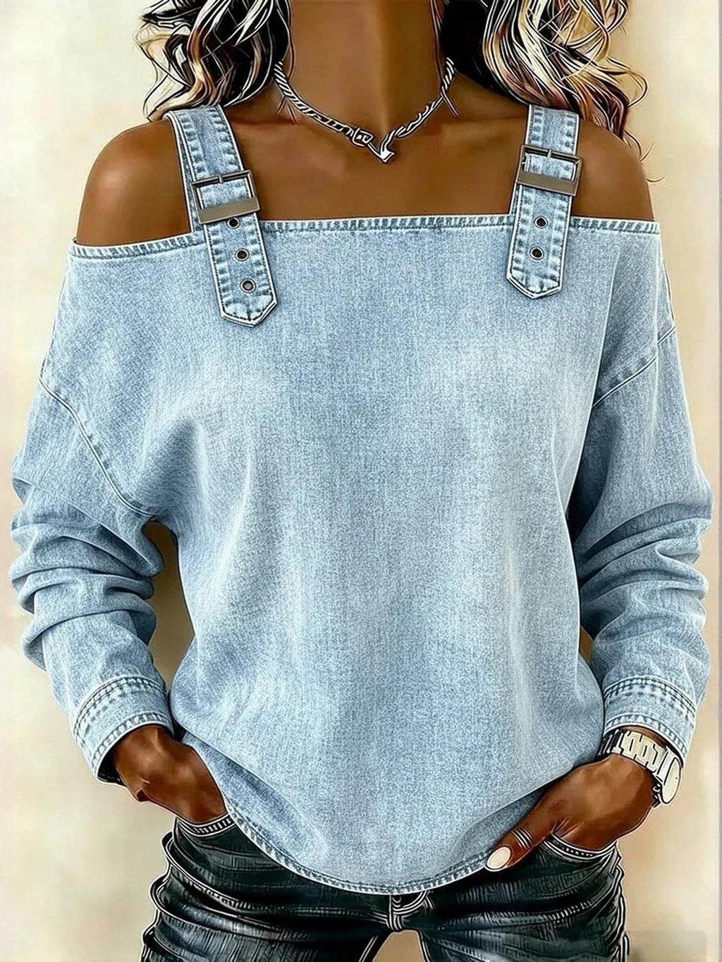 Off-Shoulder Long Sleeve Camisole Top Women Spaghetti Strap Elegant Casual Polyester Daily Vacation Commute Top S-XXXL