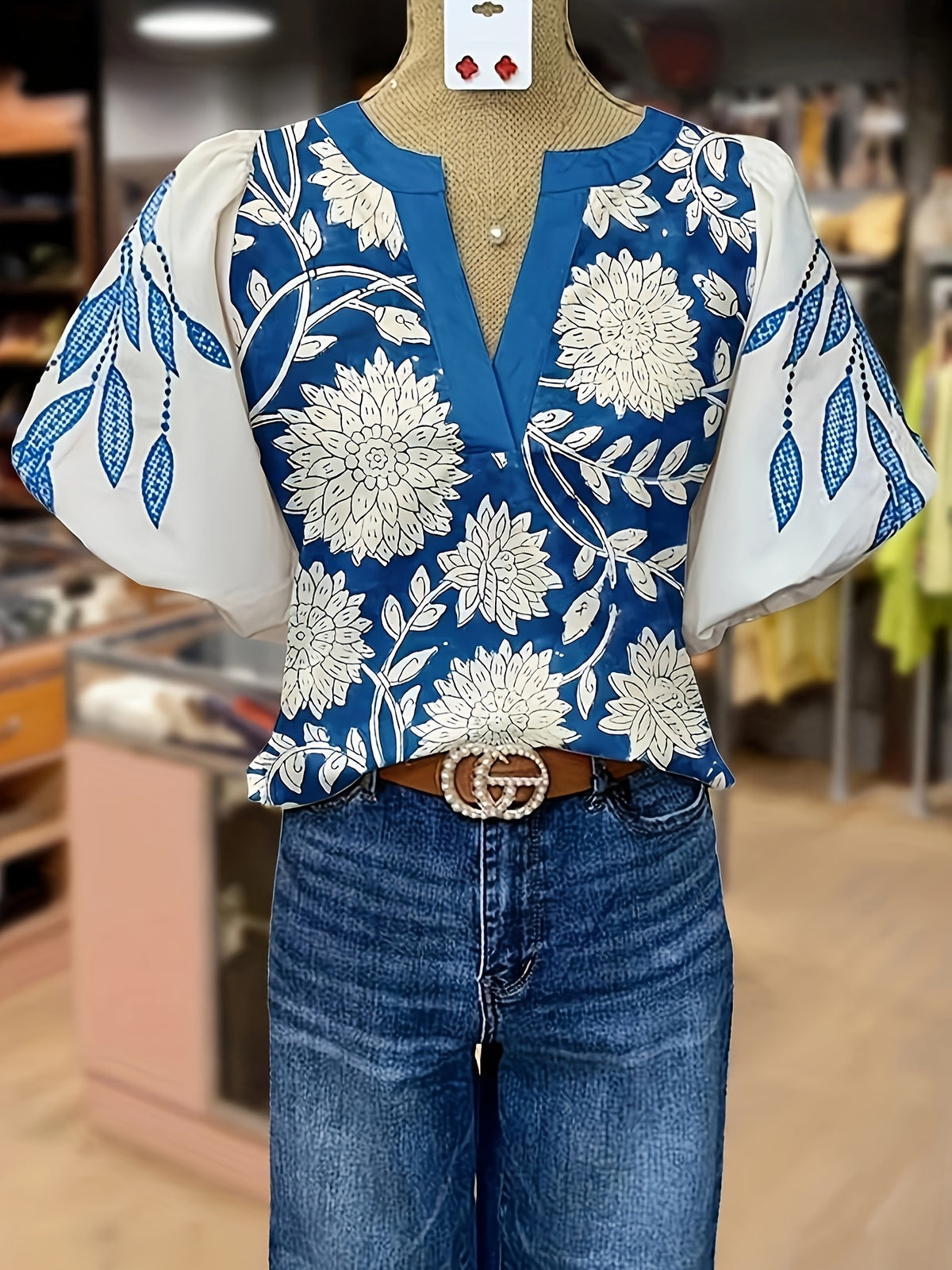 Floral Print Puff Sleeve Blouse Women Vintage Loose Casual Shirt Top Spring Summer Feminine Style S-XXL