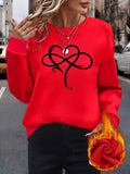 Heart Print Long Sleeve Crewneck Sweatshirt Women Soft Knit Casual Pullover Top for Fall Winter Loungewear