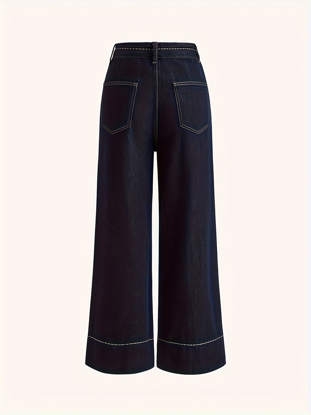 High Waist Straight Leg Jeans Women Dark Blue Retro White Stitch Loose Casual Denim Pants Pockets All Season S-XXL
