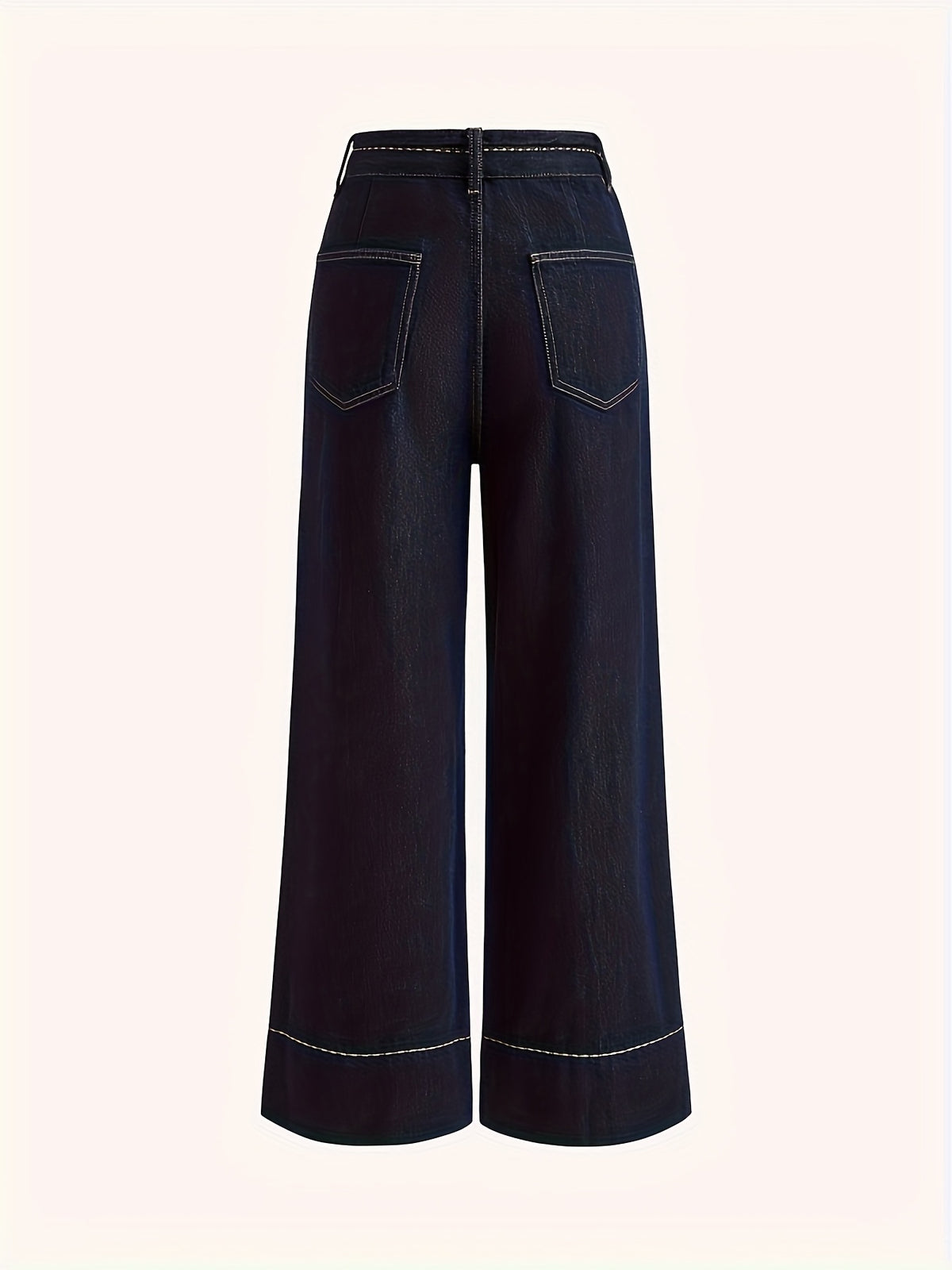 High Waist Straight Leg Jeans Women Dark Blue Retro White Stitch Loose Casual Denim Pants Pockets All Season S-XXL