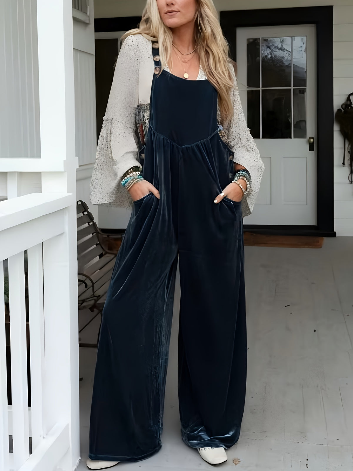 Velvet Wide Leg Overalls for Women, Solid Glossy Fabric Adjustable Buckle Strap Jumpsuit, Elegant Four Season One Piece Loose Pants, Chic Casual and Party Romper