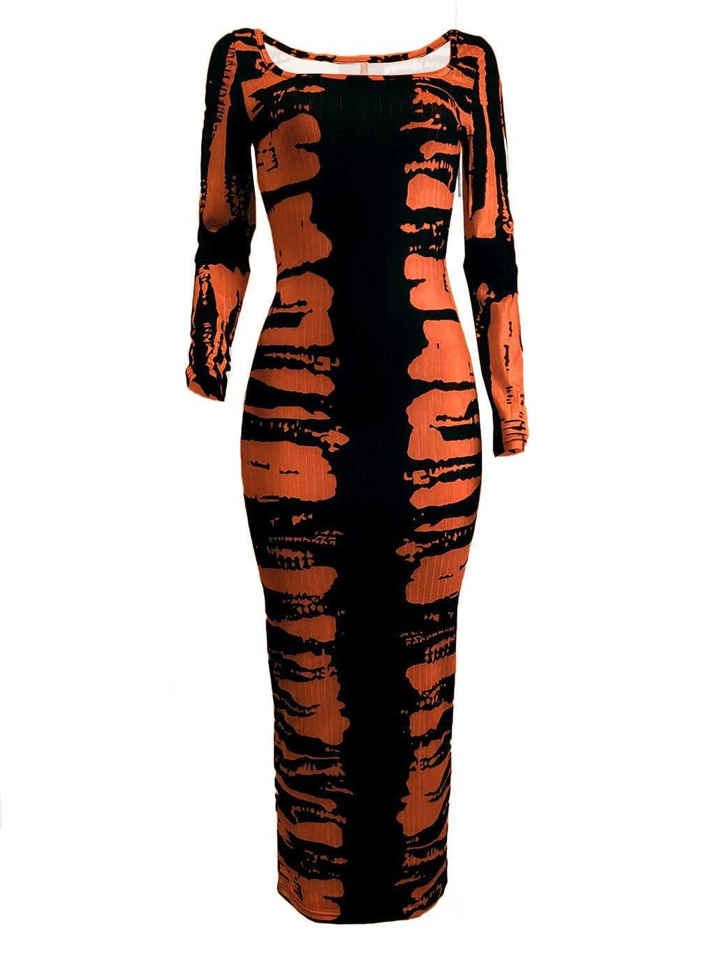 Tie-Dye Bodycon Maxi Dress Women Long Sleeve Ankle Length Contrasting Print Figure-Hugging Sexy Elegant Long Dress