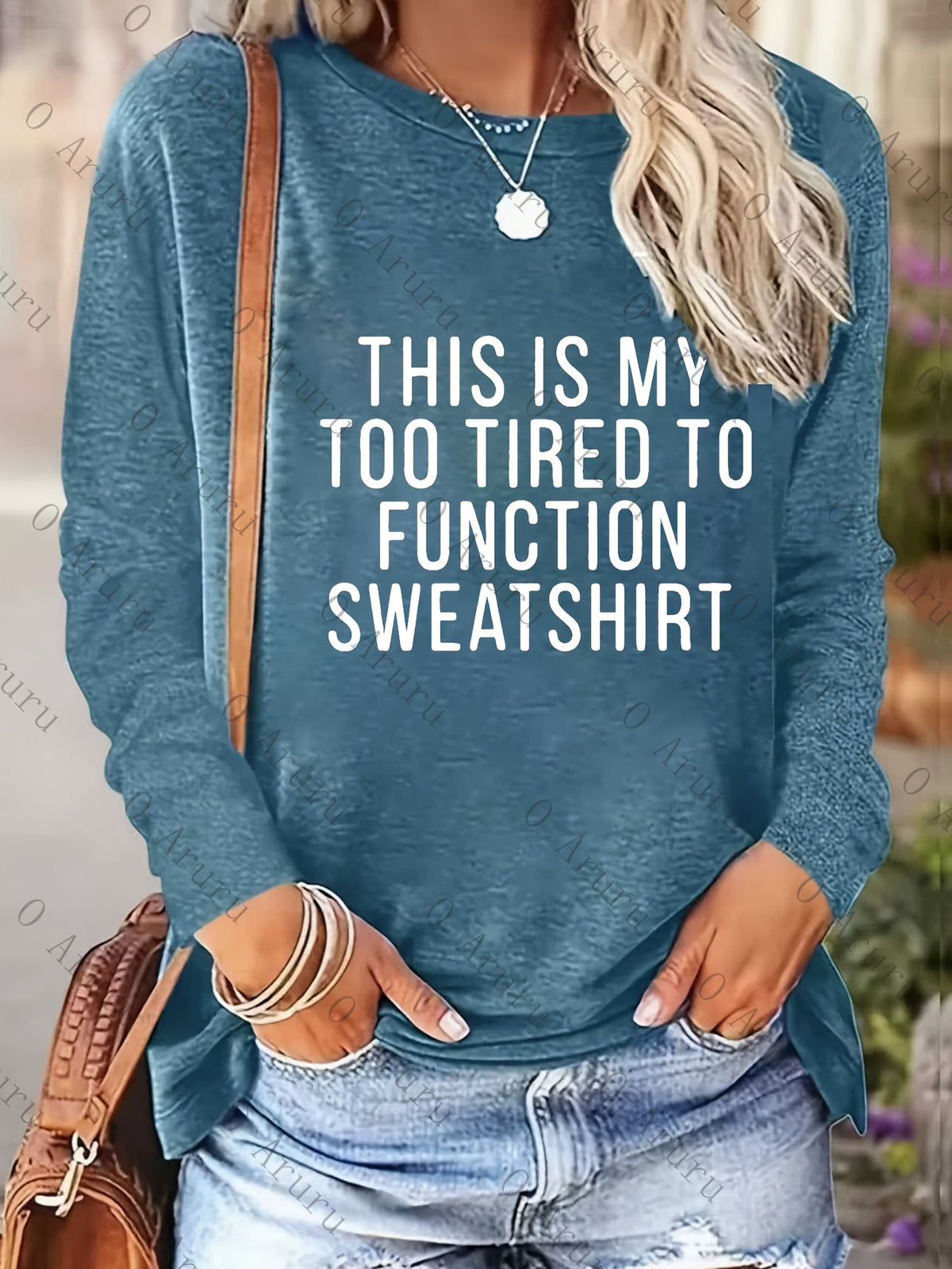 Too Tired to Work Funny Slogan Women Long Sleeve T-Shirt Loose Crew Neck Casual Humor Graphic Tee Soft Knit Fall Winter Daily