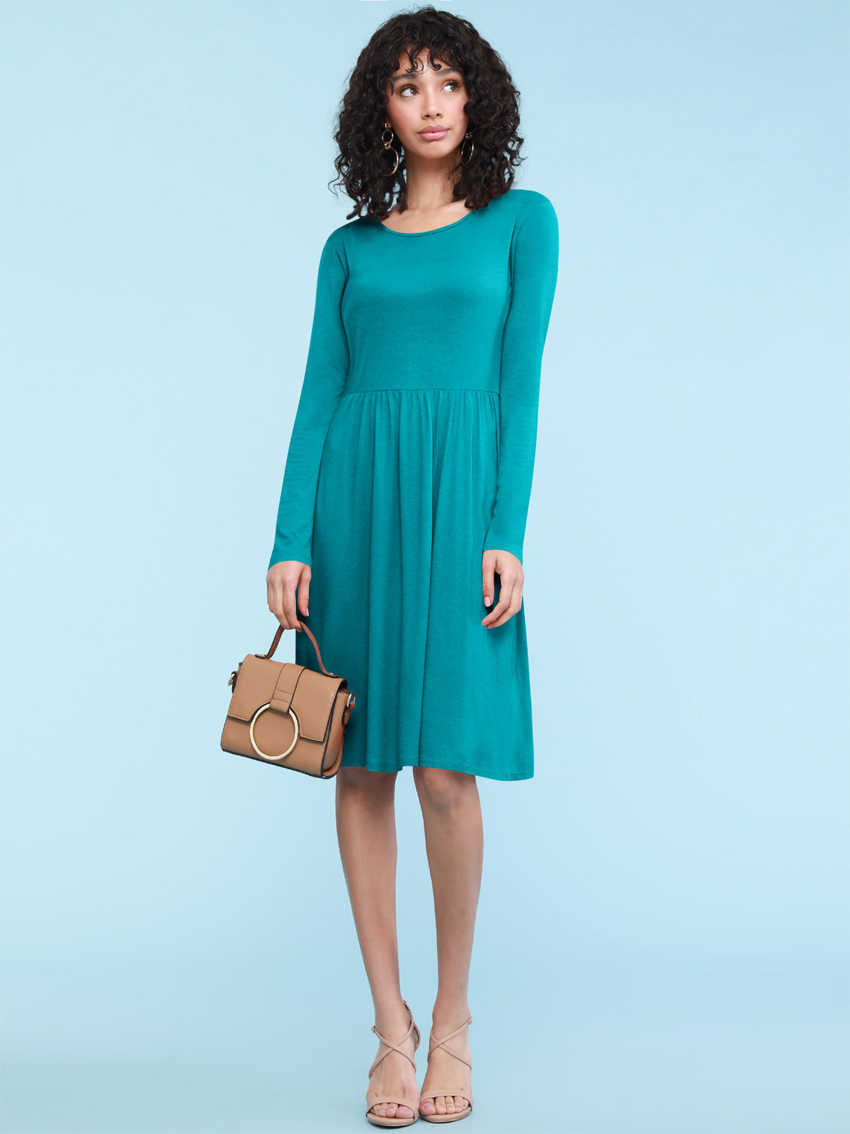 Long Sleeve Flowy Dress with Pockets Women Casual Soft Breathable Relaxed Fit Everyday Dress 18 Colors S-XXL