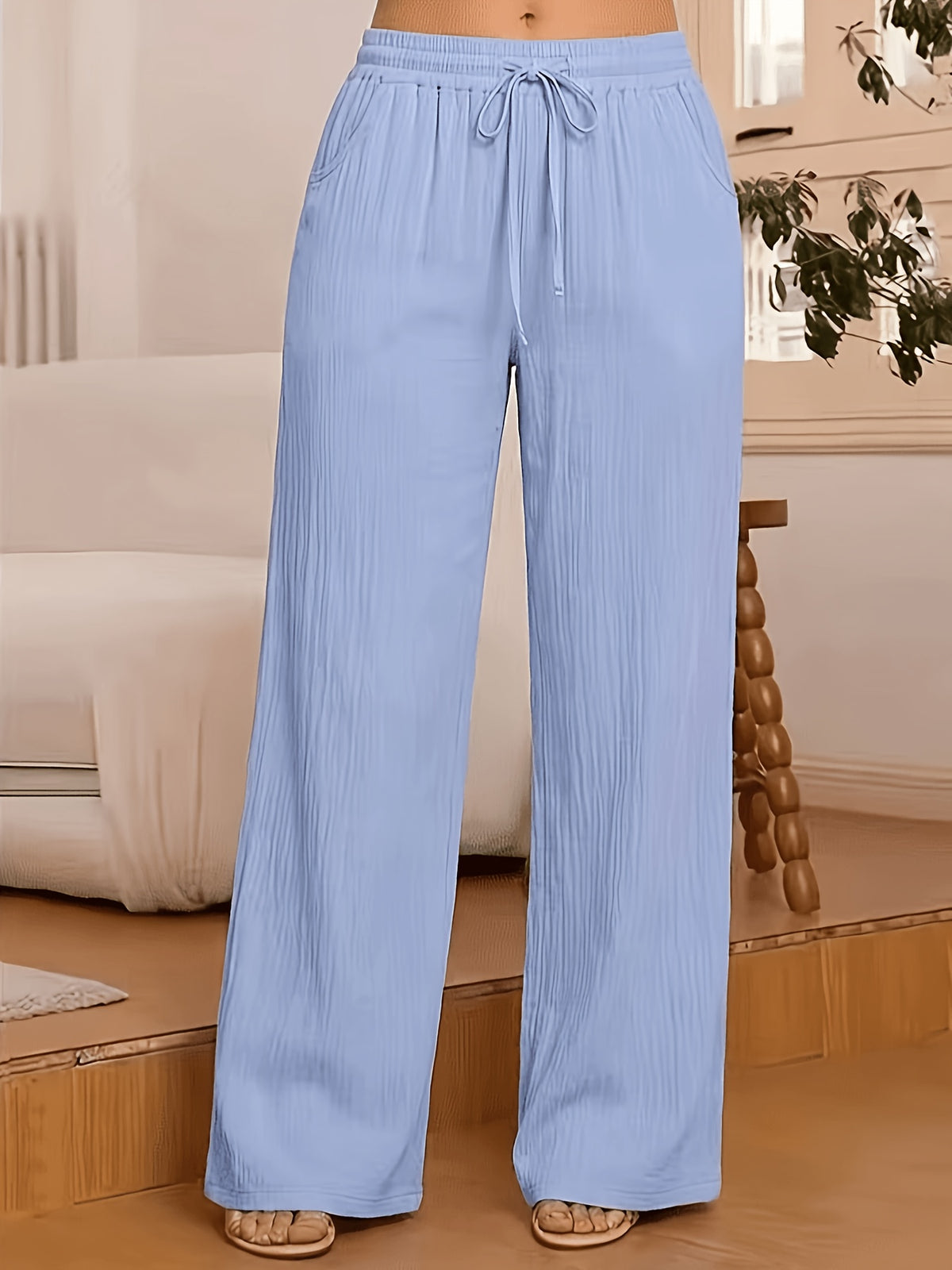 Women's Wide-Leg Pants Solid Color Elastic Waist Casual Comfortable Trousers S-XXL | Mira Roam