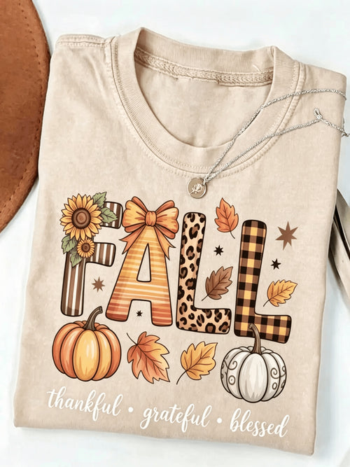 Autumn Graphic Tee Women Pumpkin Sunflower Loose Casual Short Sleeve Round Neck Fall Thanksgiving Halloween T-Shirt Retro Style S-XXL