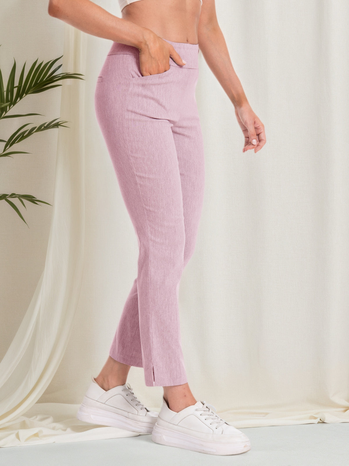 Stretch Ankle Pants Women High Rise Pull-On Straight Leg Slim Fit Work Office Travel Blush Pink Surf Black