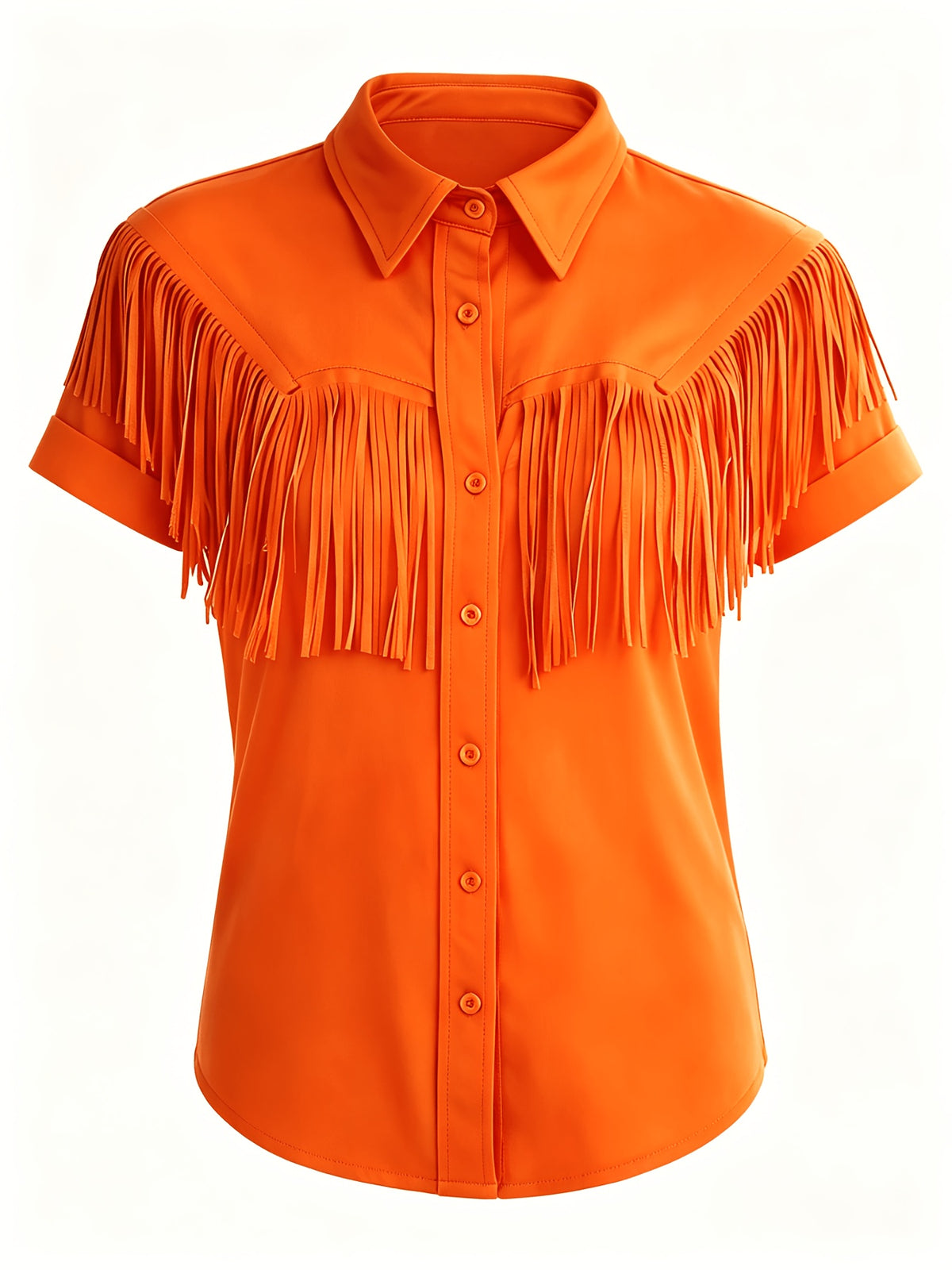 Western Fringe Lapel Button Blouse for Women | Vintage Short Sleeve Solid Top | Minimalist Elegant Women's Shirt | Boho Country Style Women's Blouse