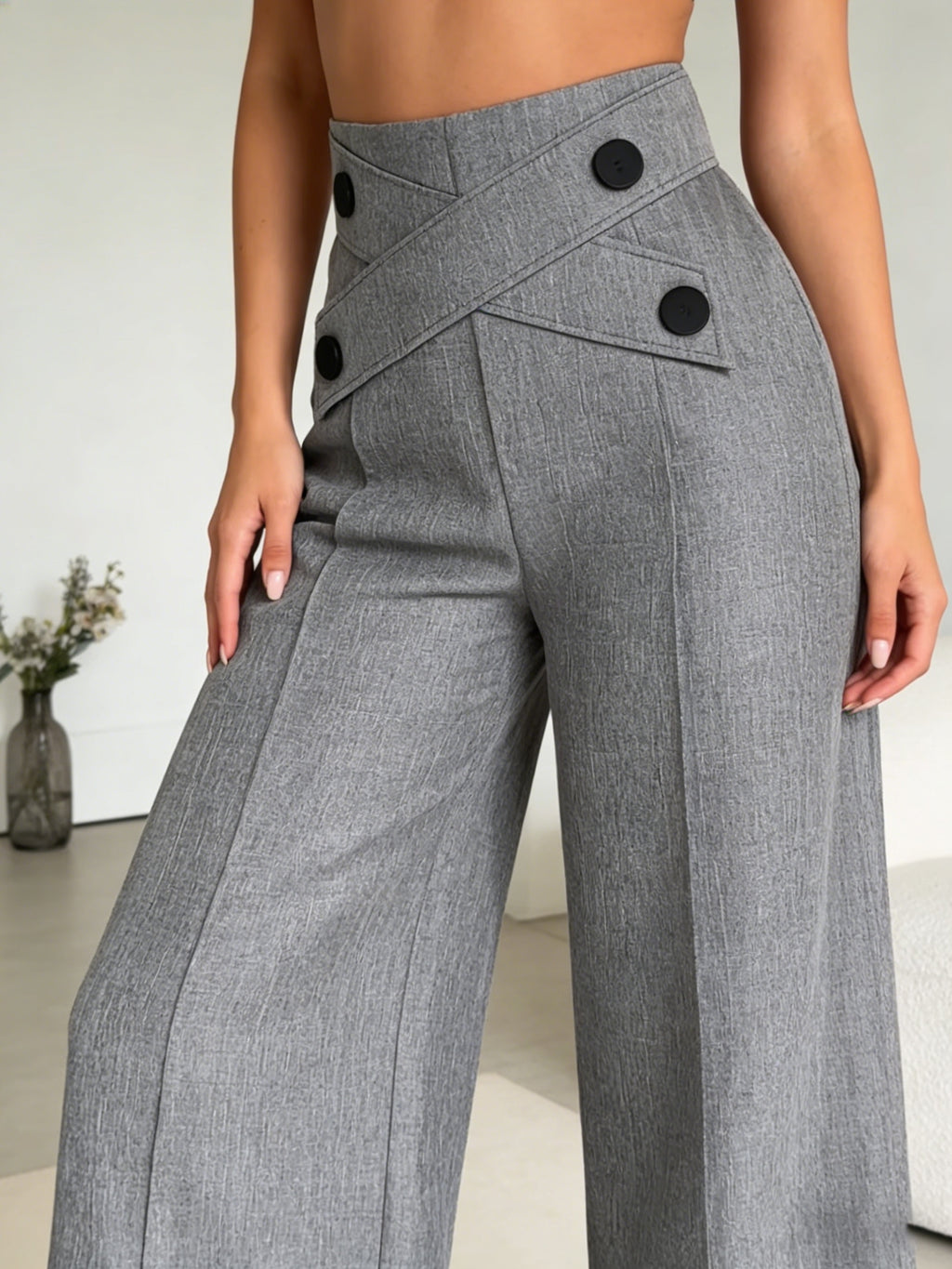 Straight Leg Dress Pants Women Button Closure Elegant All-Season Office Business Casual Daily Wear Easy Care Formal Bottoms S-XXL