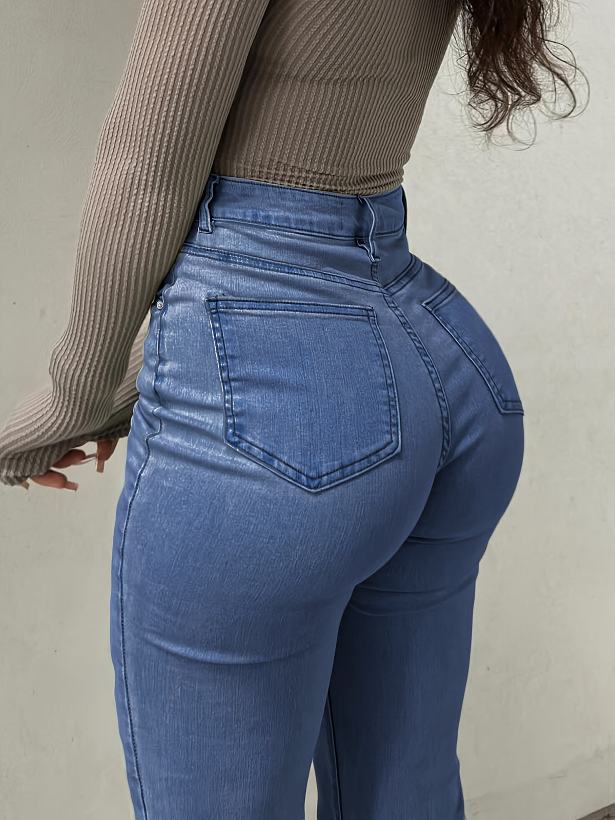 Women's Y2K Straight Leg Denim Pants High Elastic Vintage Street Style Solid Color Long Jeans Versatile Trendy Fashion Bottoms