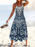 Floral Print Square Neck Midi Dress for Women – Vacation Summer Casual Geometric Pattern Stretchy Dress