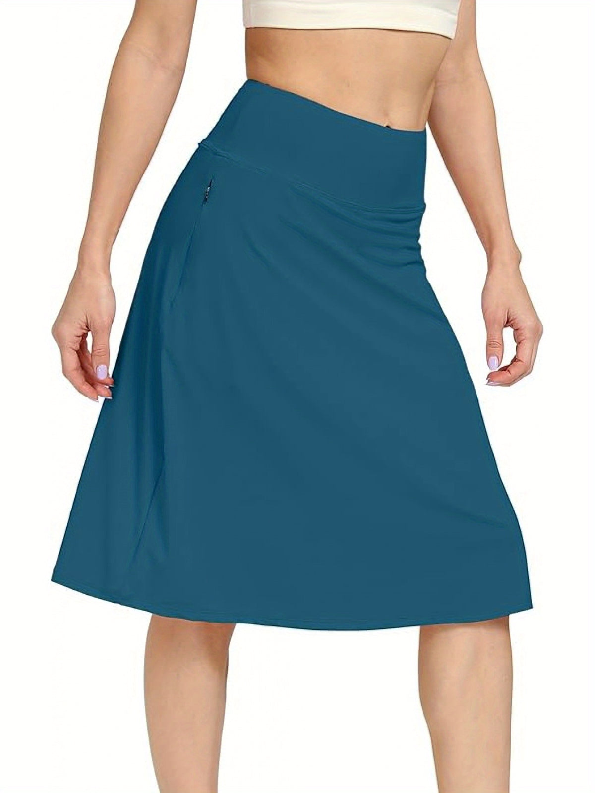 Women's Office Midi Skirt Built-in Shorts Hidden Drawstring Zip Pocket Business Casual Skirt with Shorts Lining Versatile Everyday