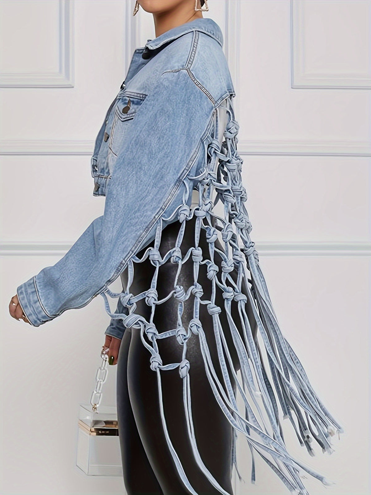 Back Tassel Knotted Denim Jacket Women Streetwear Street Style Fashion Jean Coat Casual Light Blue