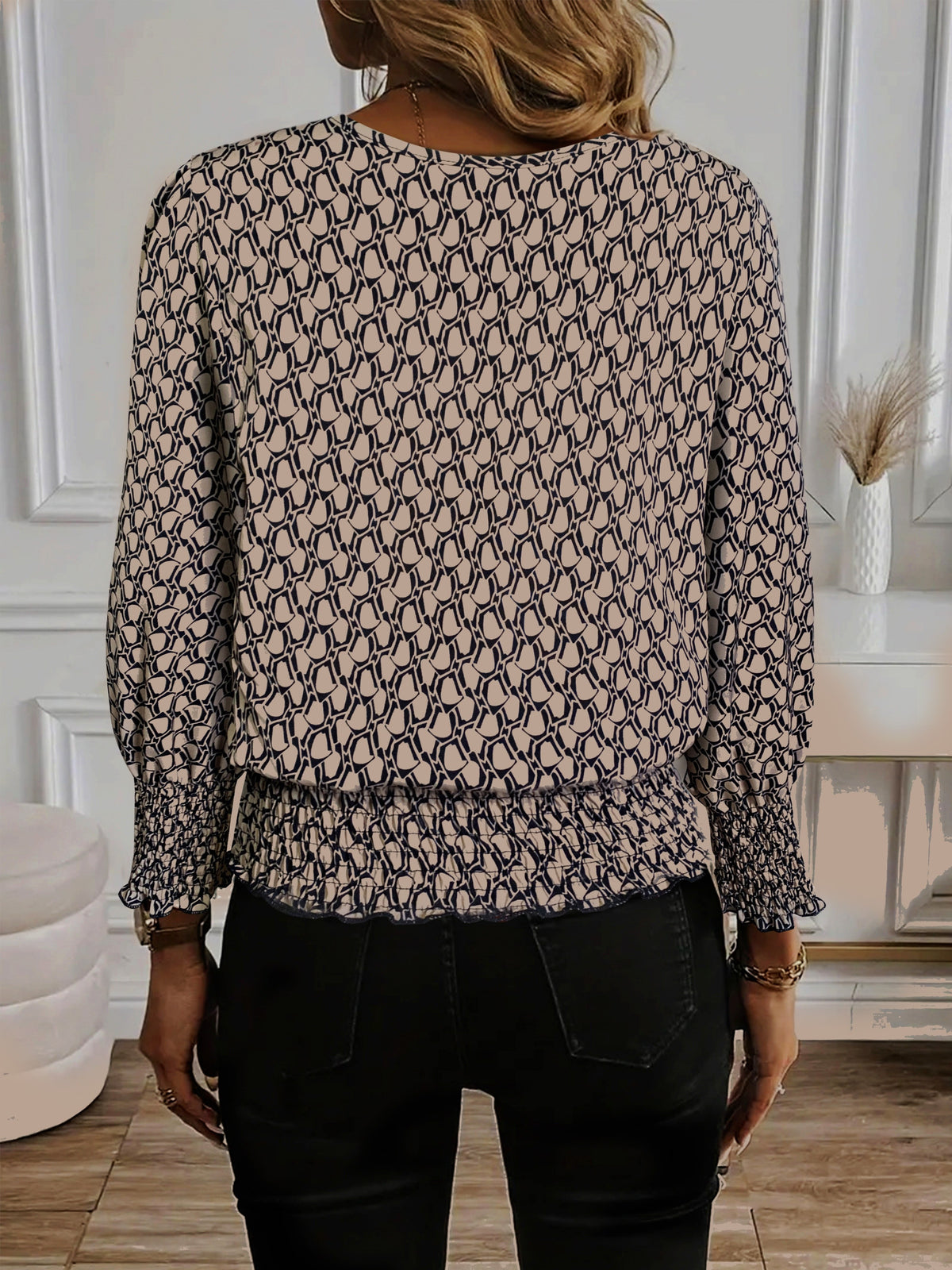 Women's Floral Print Crew Neck Blouse Elegant Loose Fit Top Machine Washable Polyester