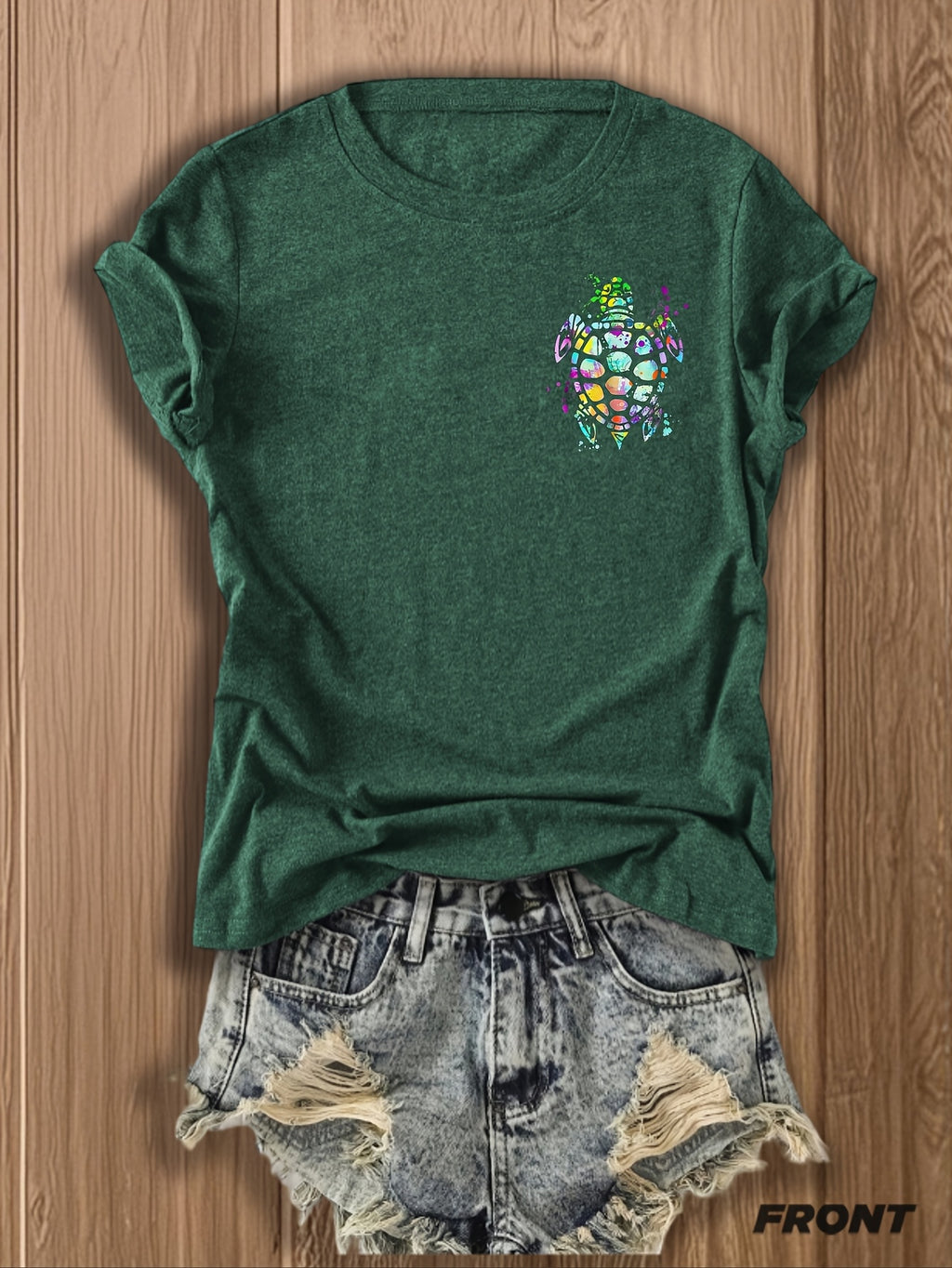 Tribal Turtle Print T-Shirt Women Colorful Artistic Double-Sided Graphic Tee Casual Beach Summer Top Nature Lover Gift S-XXL