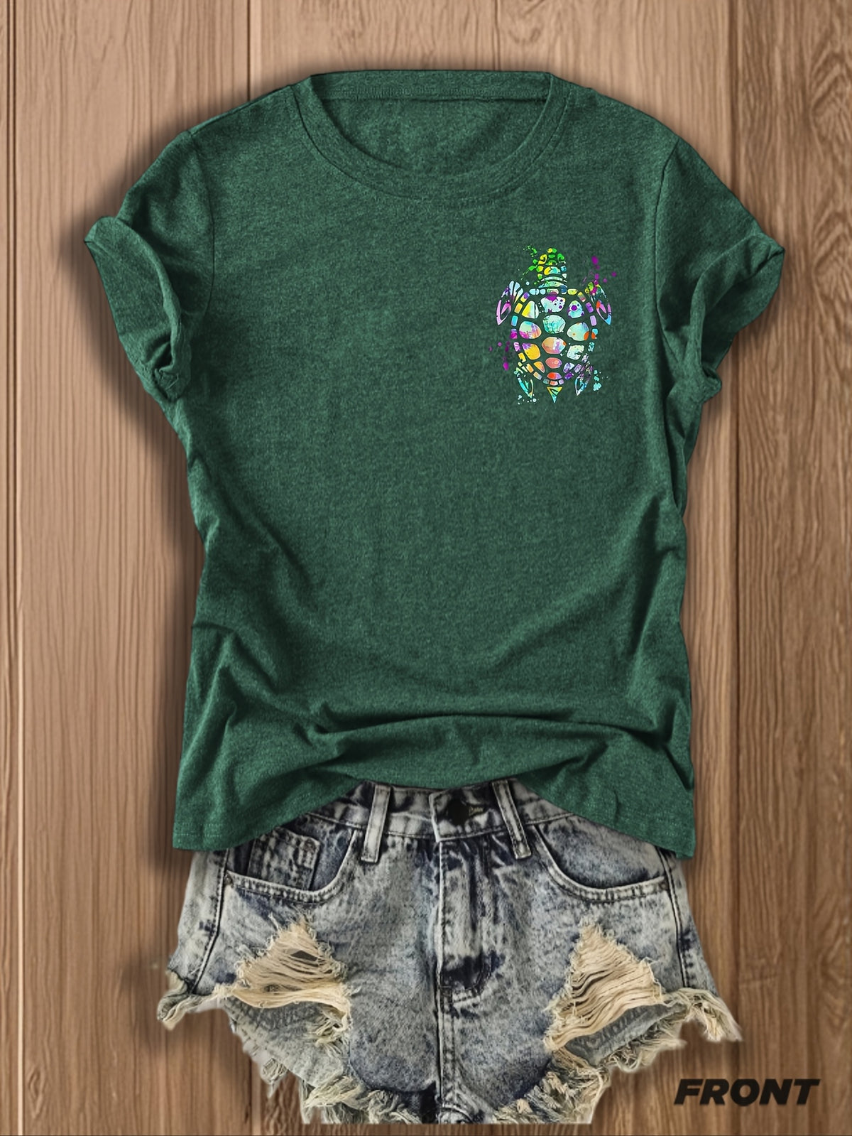 Tribal Turtle Print T-Shirt Women Colorful Artistic Double-Sided Graphic Tee Casual Beach Summer Top Nature Lover Gift S-XXL