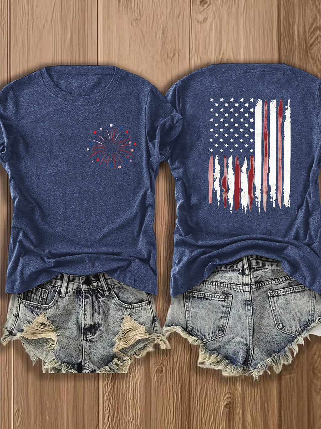American Flag Print T-Shirt Women Patriotic Graphic Tee Short Sleeve Crew Neck | Fireworks USA Print Lightweight Breathable Top for 4th of July Summer Daily Wear