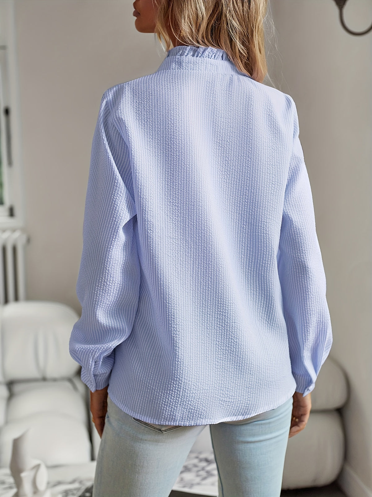 Women's Ruffle Button Lace Long Sleeve Blouse Shirt Collar Solid Color Machine Washable All Season Casual Formal Top