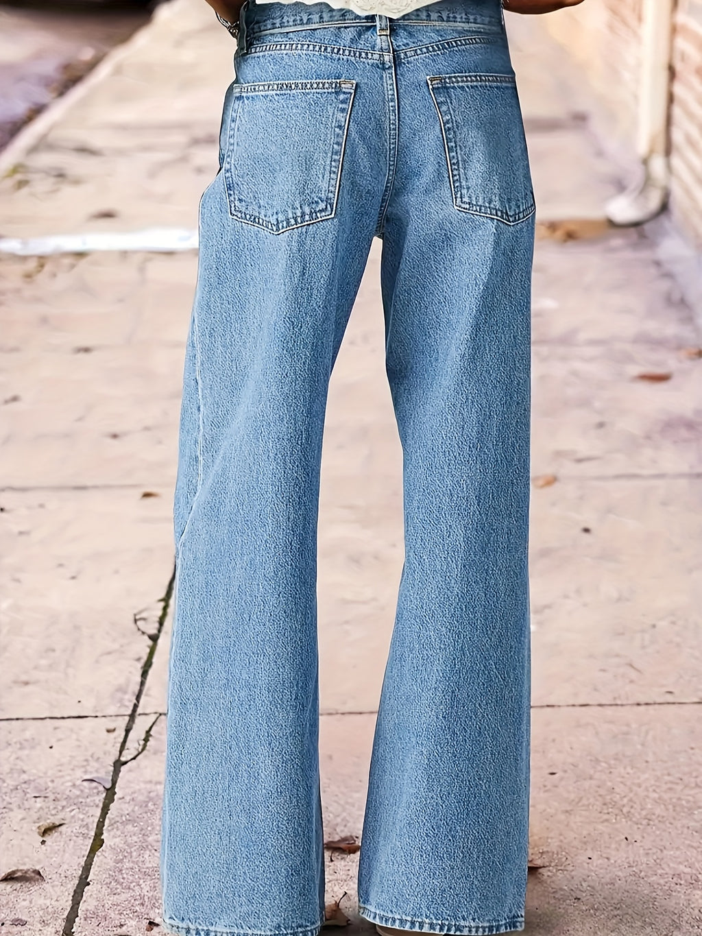 Women's High-Waisted Washed Embroidered Straight Leg Jeans Stretch Beltless Light Blue Purple All Season