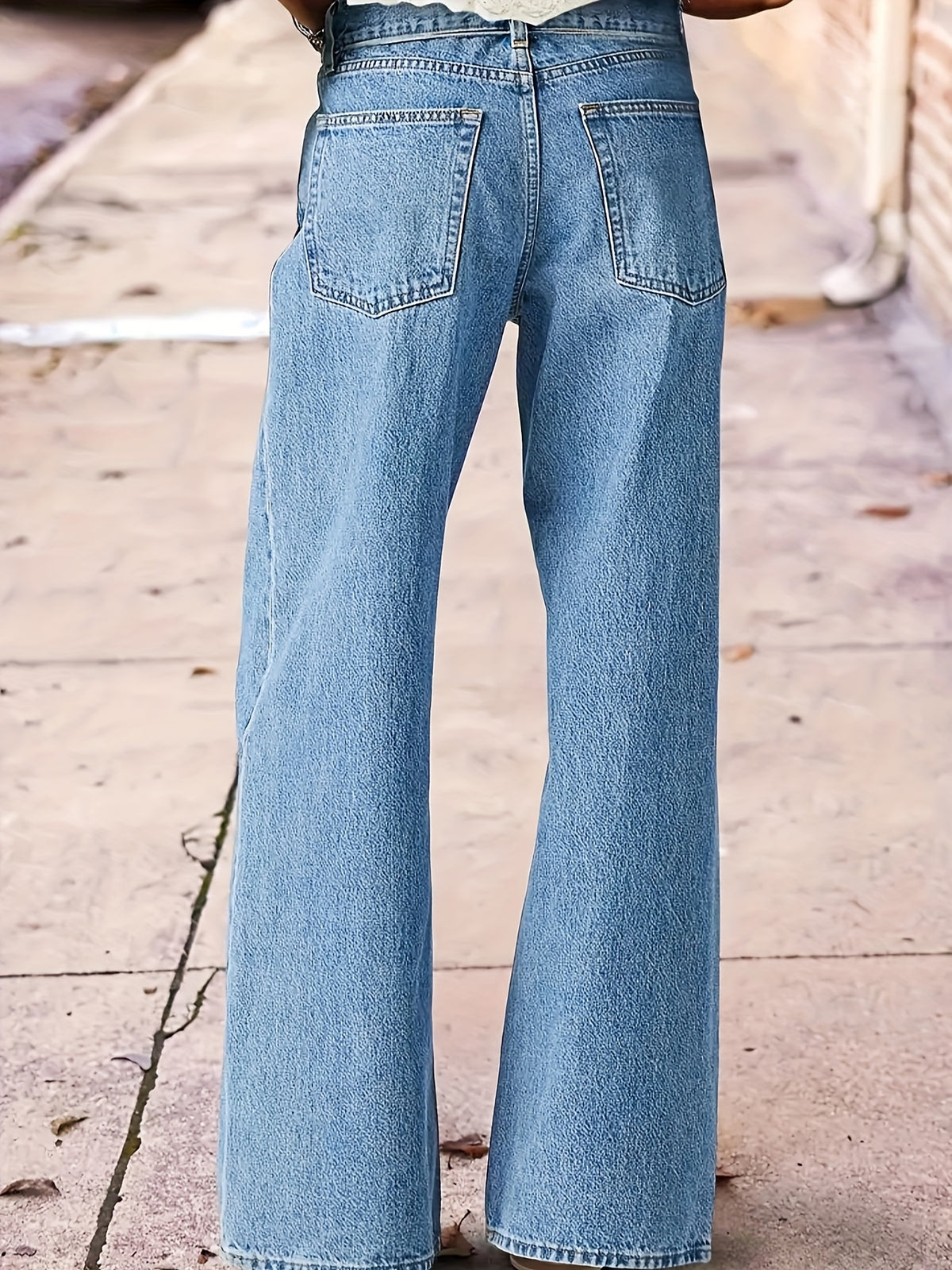 Women's High-Waisted Washed Embroidered Straight Leg Jeans Stretch Beltless Light Blue Purple All Season